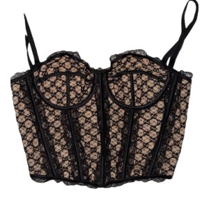 Gucci GG Monogram Black Lace Corset Top